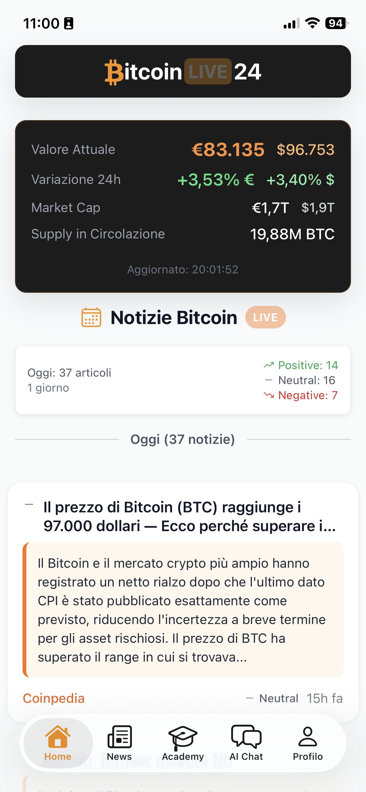 BitcoinLive24 App Screenshot