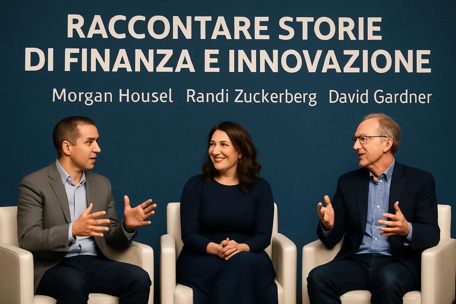 esplora saggezza, innovazione e finanza attraverso racconti coinvolgenti con morgan housel, randi zuckerberg e david gardner in un dialogo unico e ispiratore.