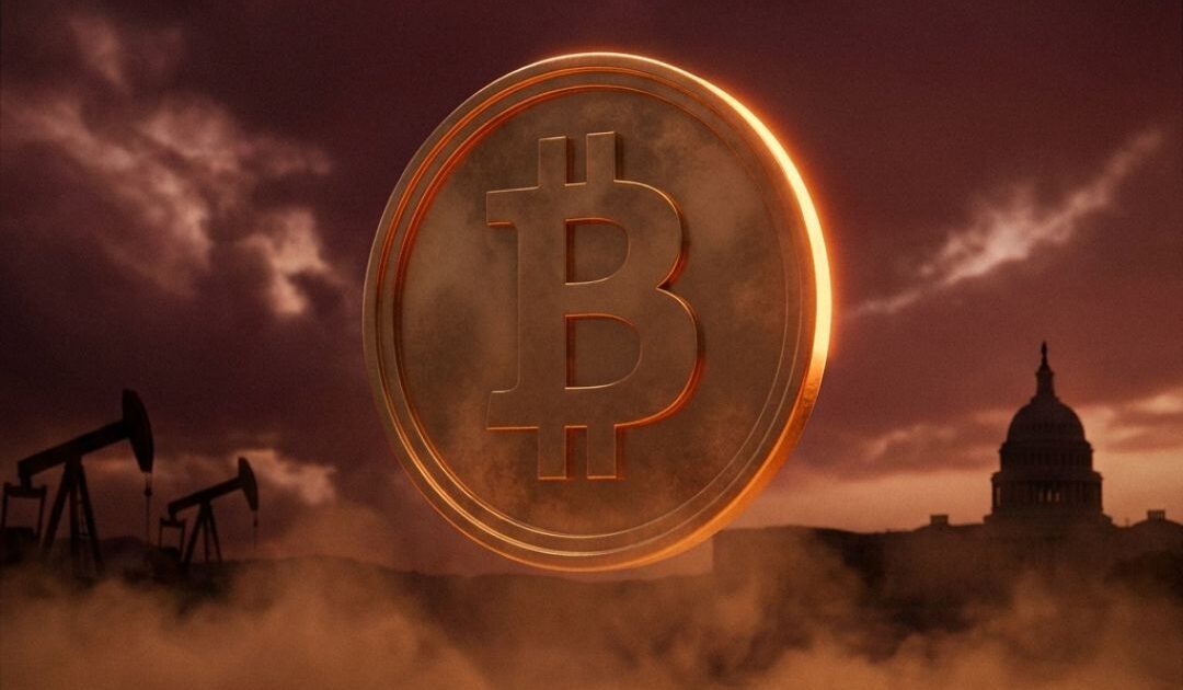 Mappa geopolitica con simboli crypto e bandiera UK per le sanzioni contro gli exchange russi